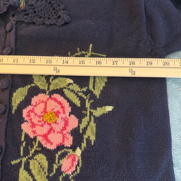 Vintage 90s Susan Bristol Floral Embroidered Cardigan L Cottagecore Grannycore - Picture 12 of 15
